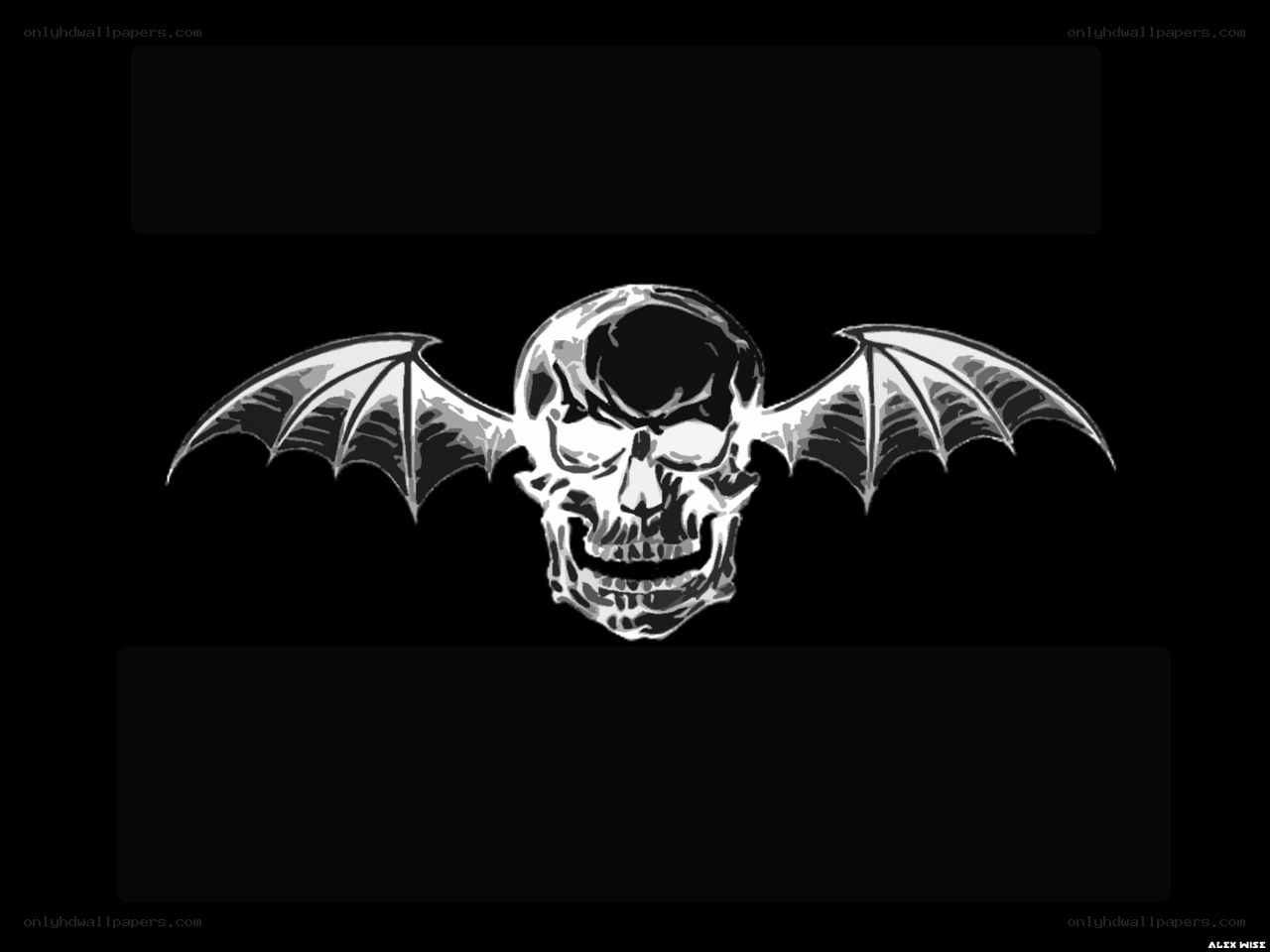 skull with bat wings logo