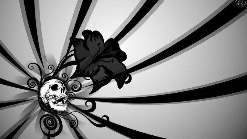 Skull with Black Flower