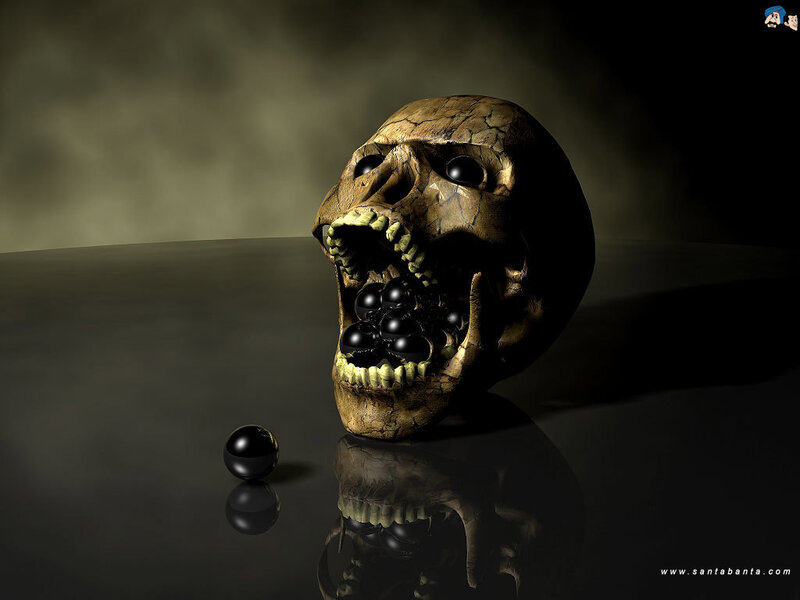 Skull with black spheres