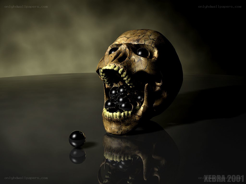 Skull with black spheres