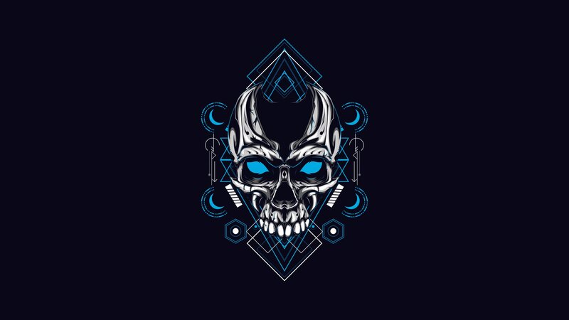 Skull with Blue Eyes — Black, Dark