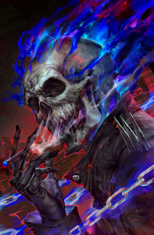 Skull with Blue Flames — Dramatic, Dark