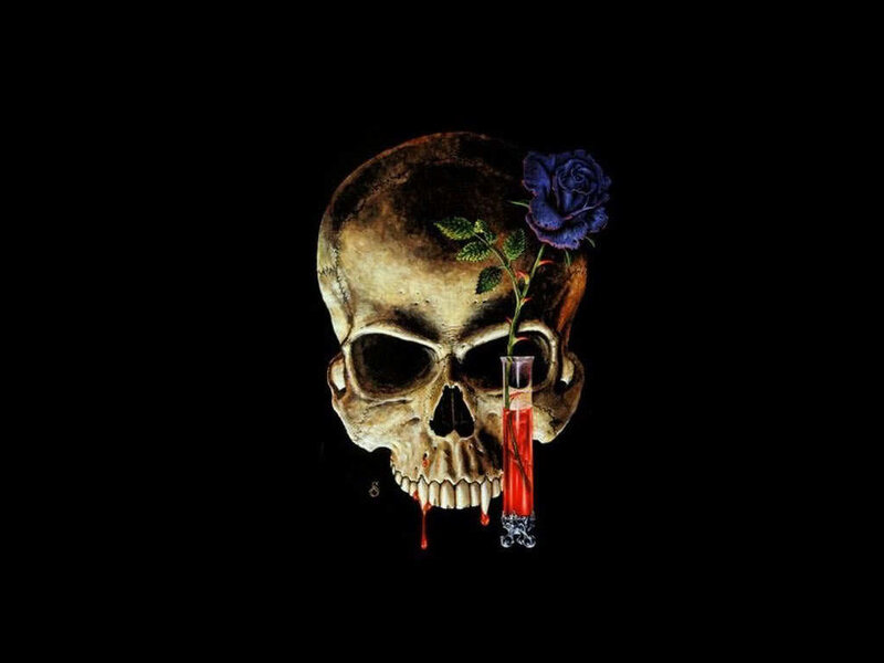 Skull with Blue Rose