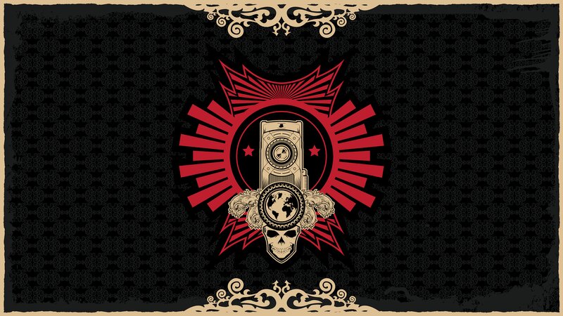 Skull with Camera and Globe — Black