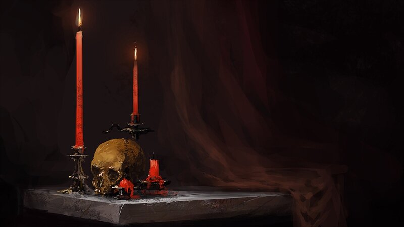 Skull with candles on stone
