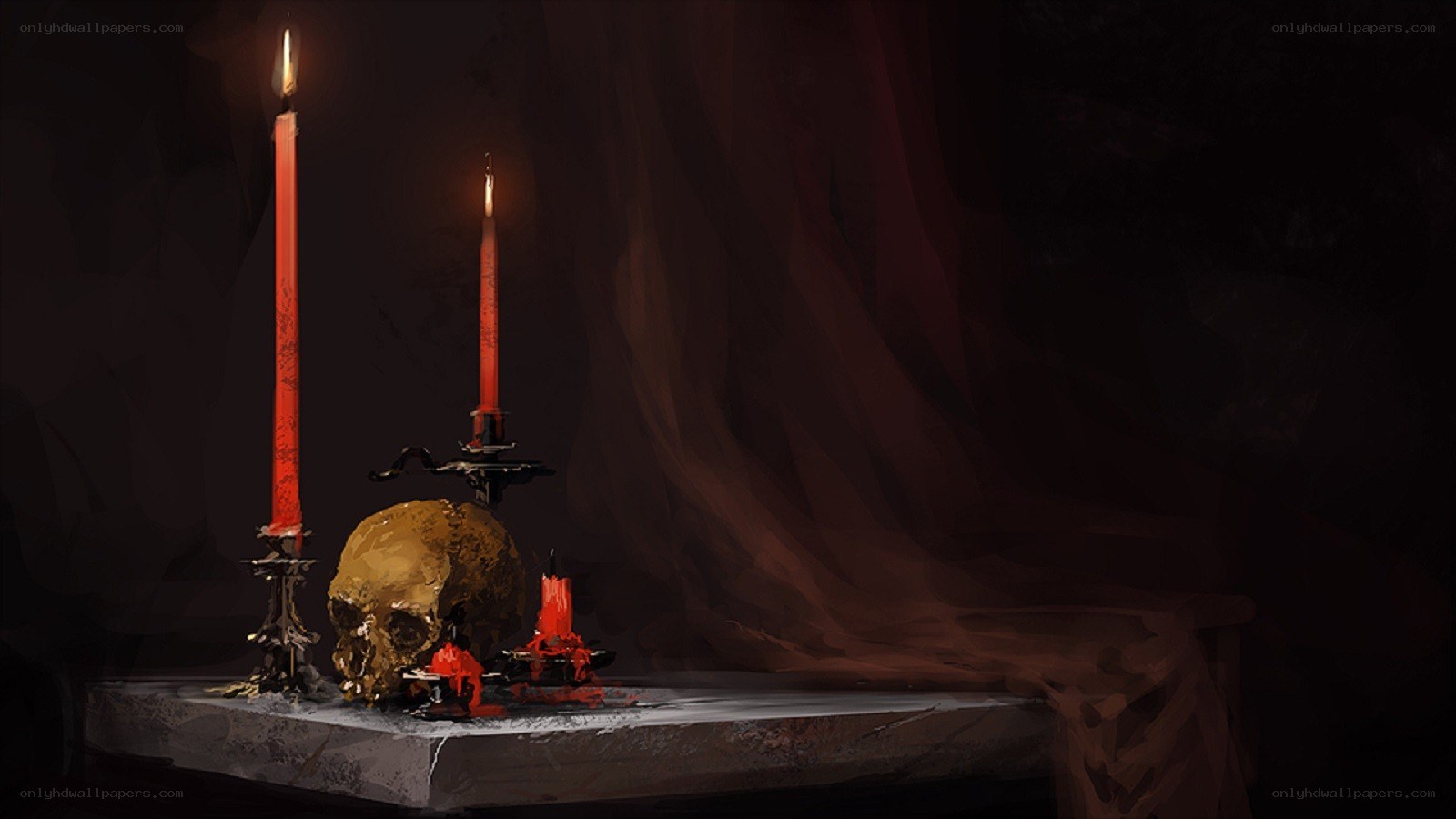 Skull with candles on stone