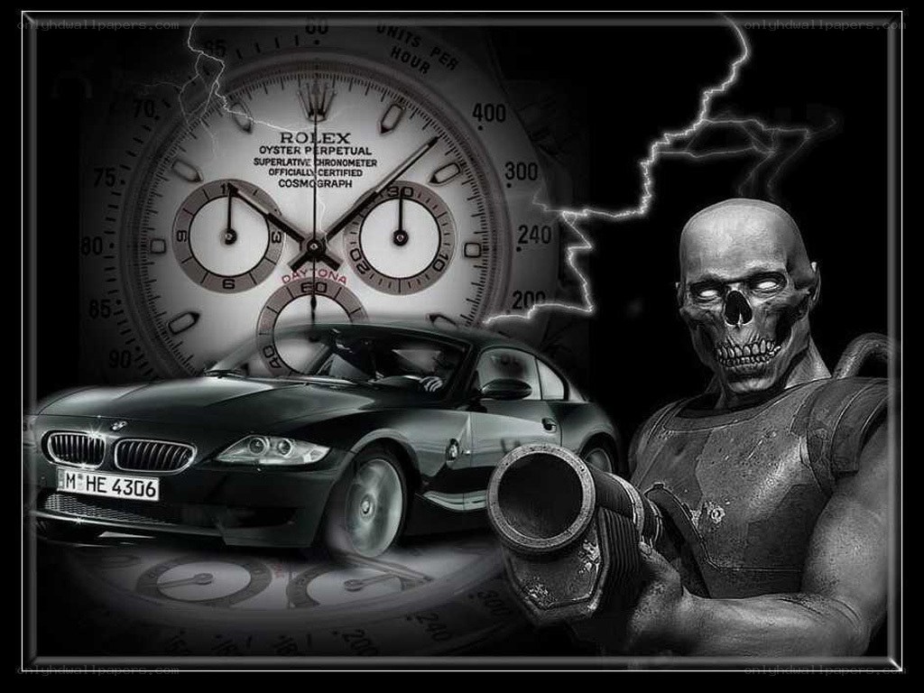 Skull with car and watch