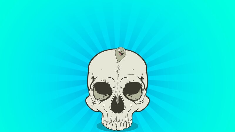 skull with cartoon worm