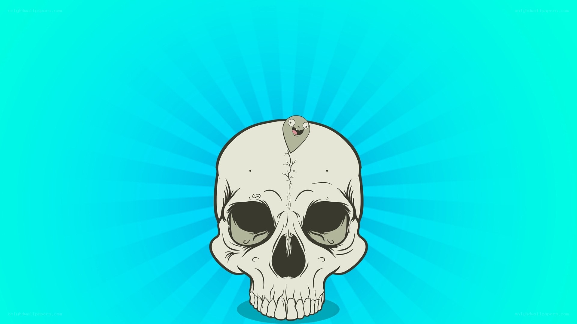skull with cartoon worm