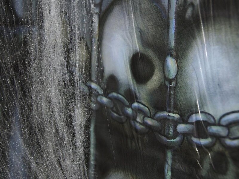 skull with chains and cobwebs