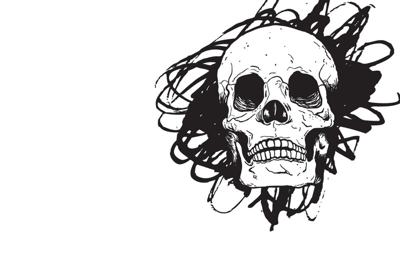 skull with chaotic hair