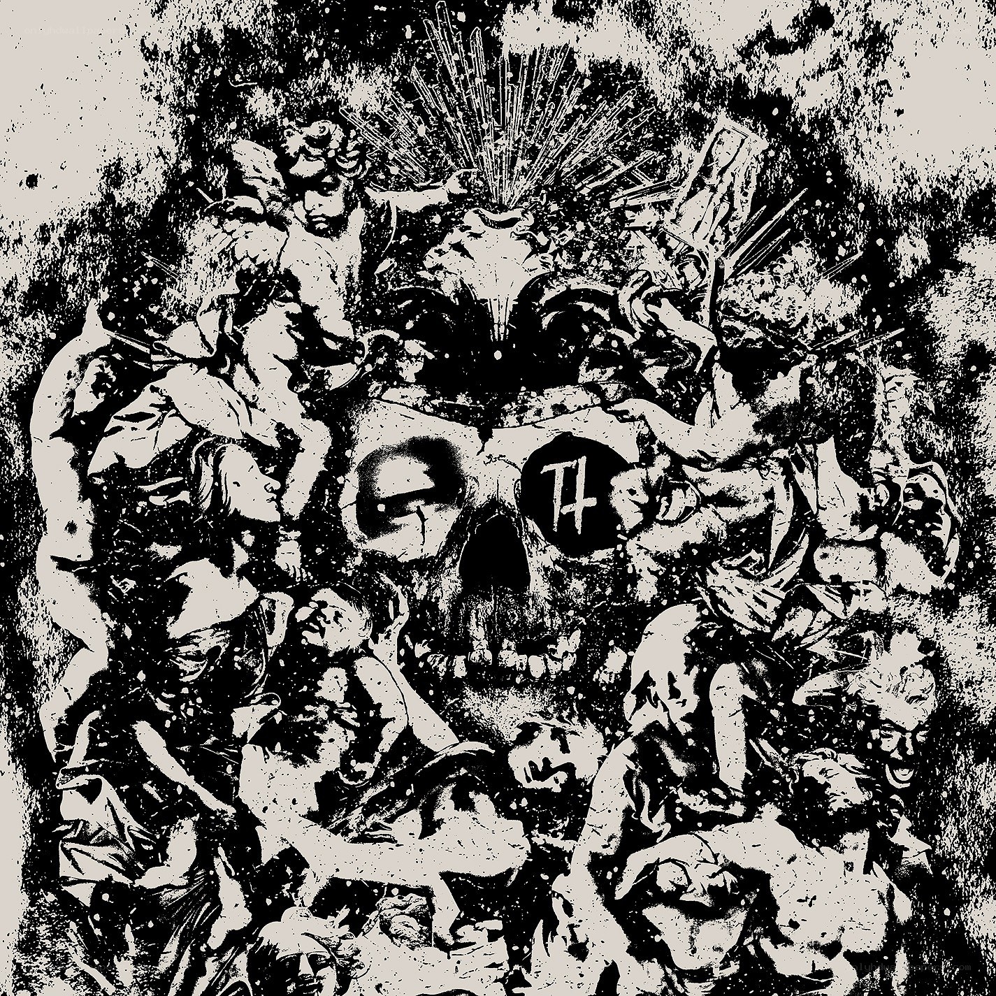 skull with cherubs and symbols