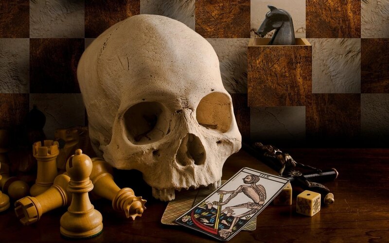 Skull with Chess Pieces