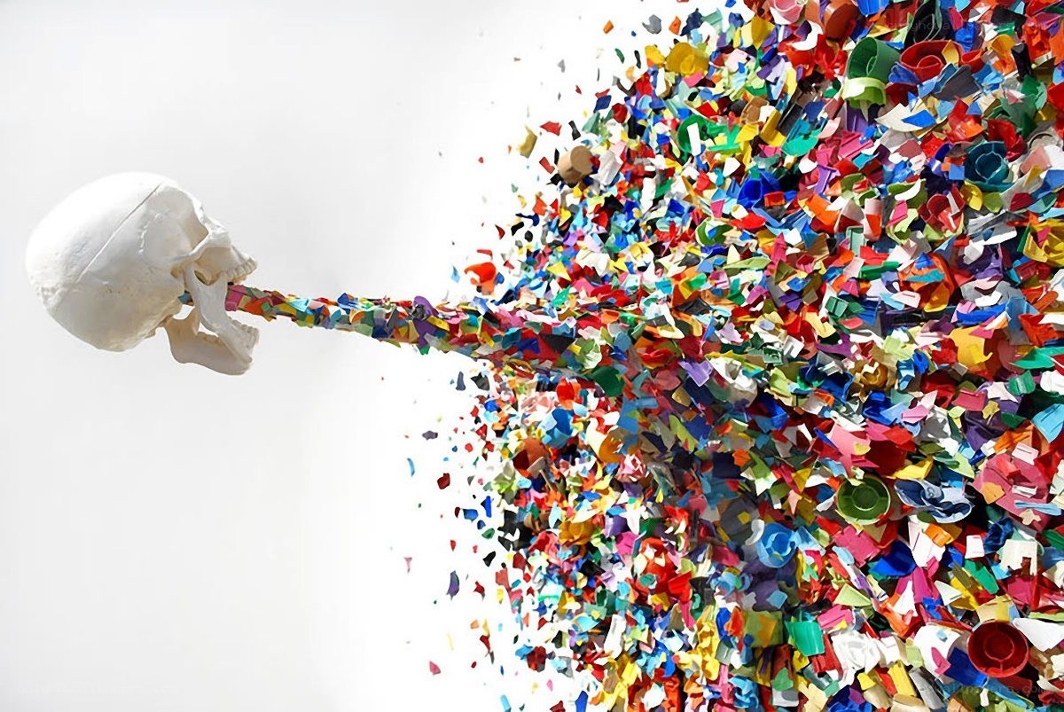 skull with colorful confetti explosion
