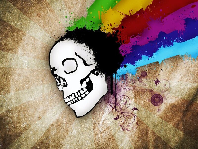 skull with colorful paint splatter