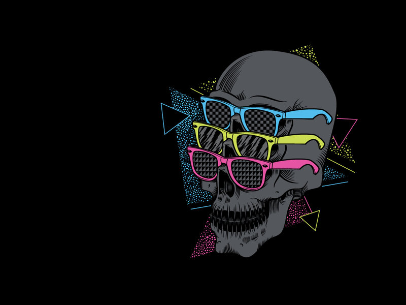 skull with colorful sunglasses