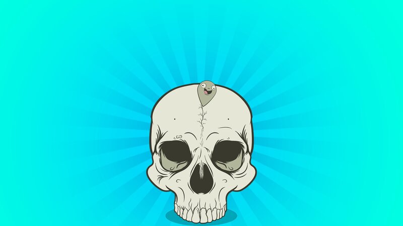 skull with creature on top