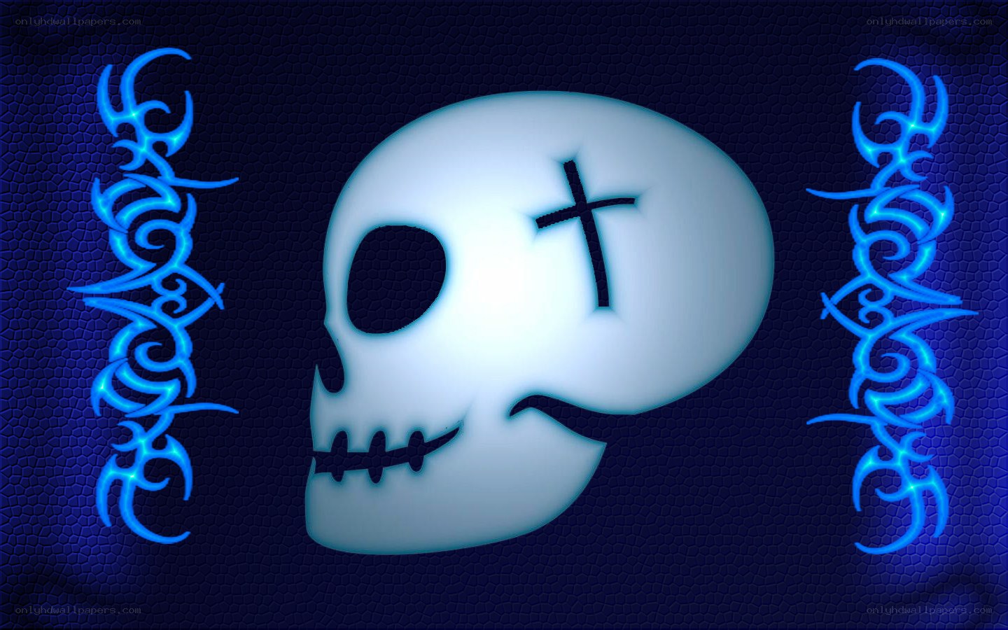 skull with cross and tribal designs