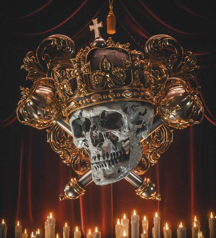 Skull with Crown and Swords