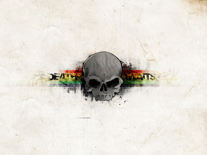 skull with death wats text