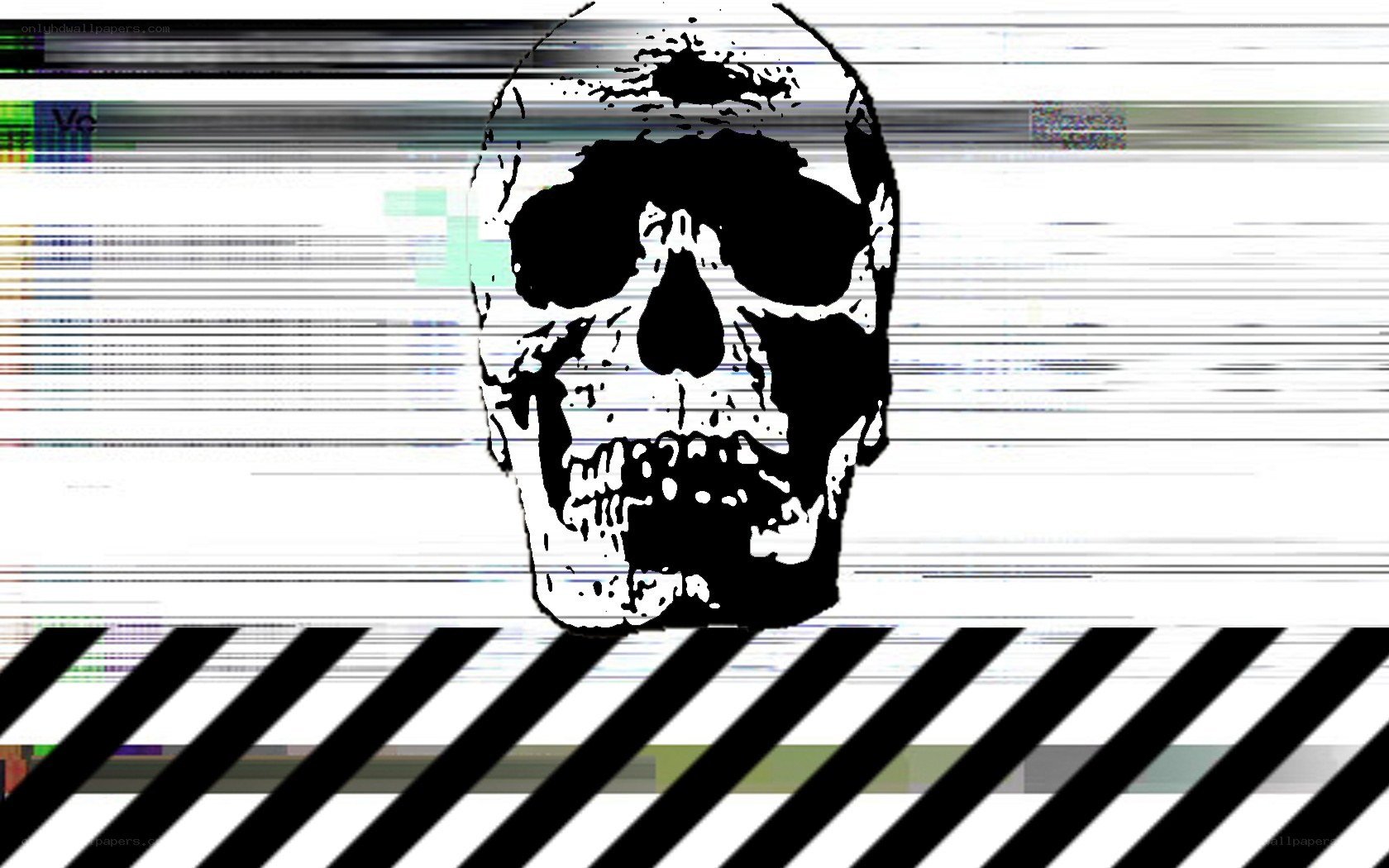 skull with digital glitch effect
