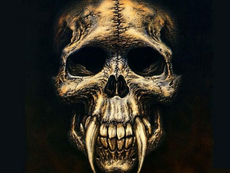 Skull with Fangs — Black, Dark, Digital Art