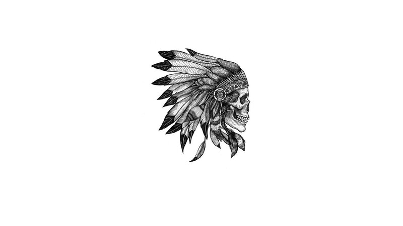 Skull with Feather Headdress — Black, Dark