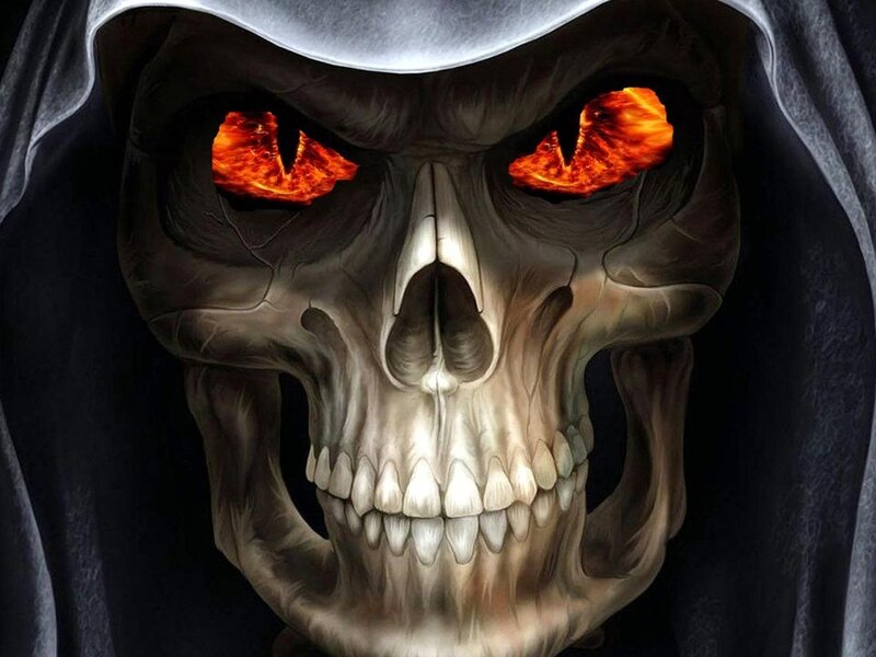 skull with fiery eyes