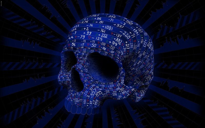 Skull with Financial Data — Blue