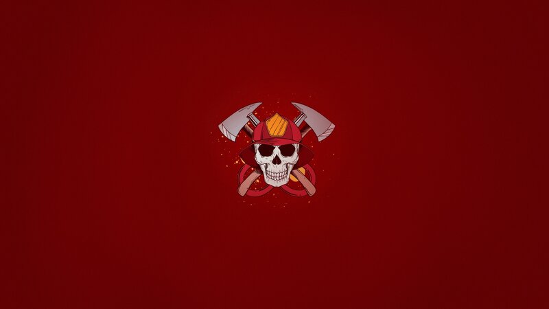 Skull with Fire Helmet — Red