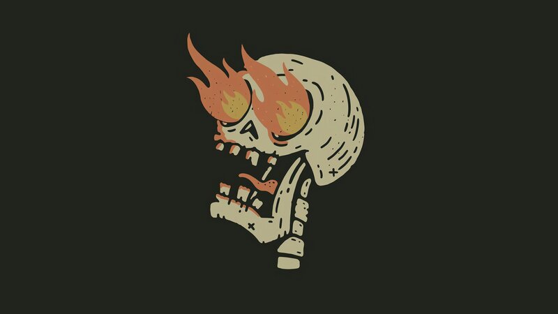 Skull with Flames — Black, Dark, Illustration