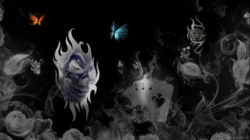 Skull with Flames — Black, Dark, Night, Digital Art