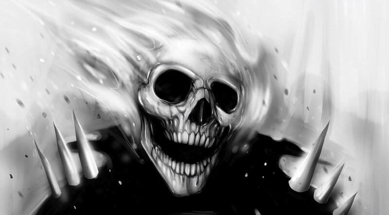 Skull with Flames — Black, Dramatic, Digital Art, Claws