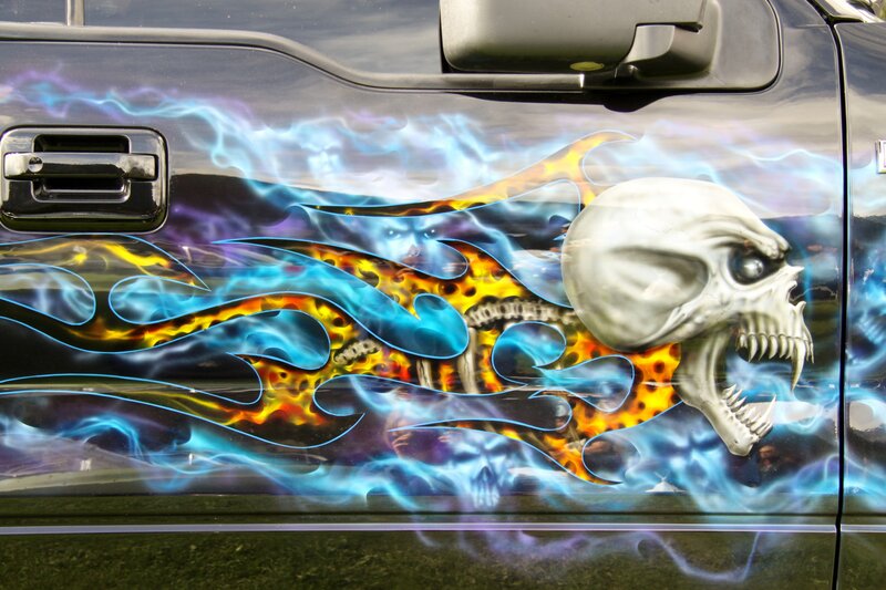 Skull with Flames on Car