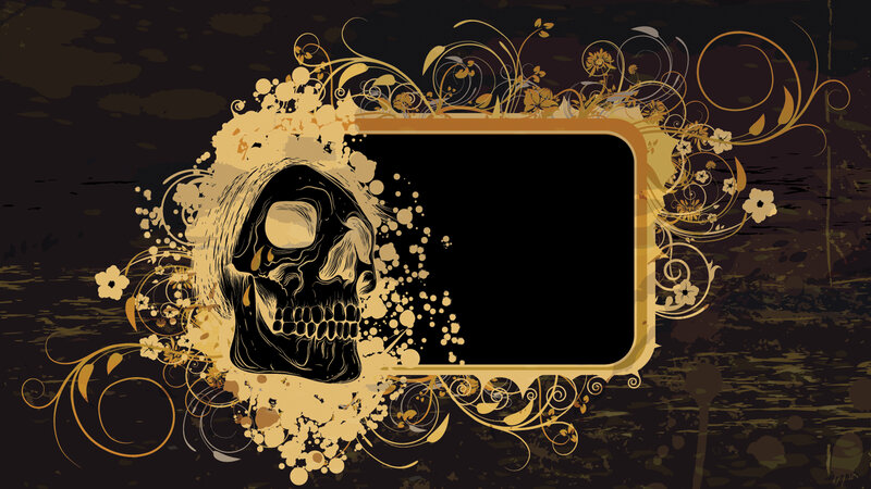 Skull with Floral Design — Black, Dark
