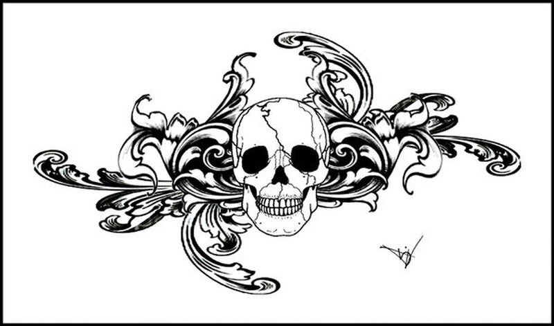 Skull with Floral Design — Black