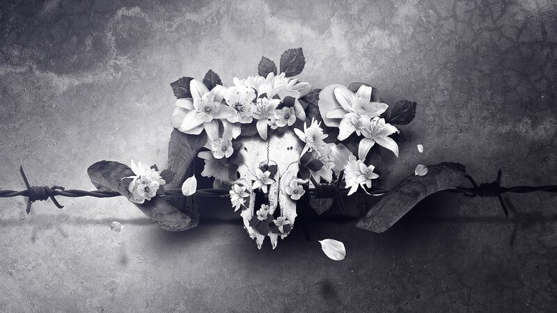 Skull with Flowers — Black