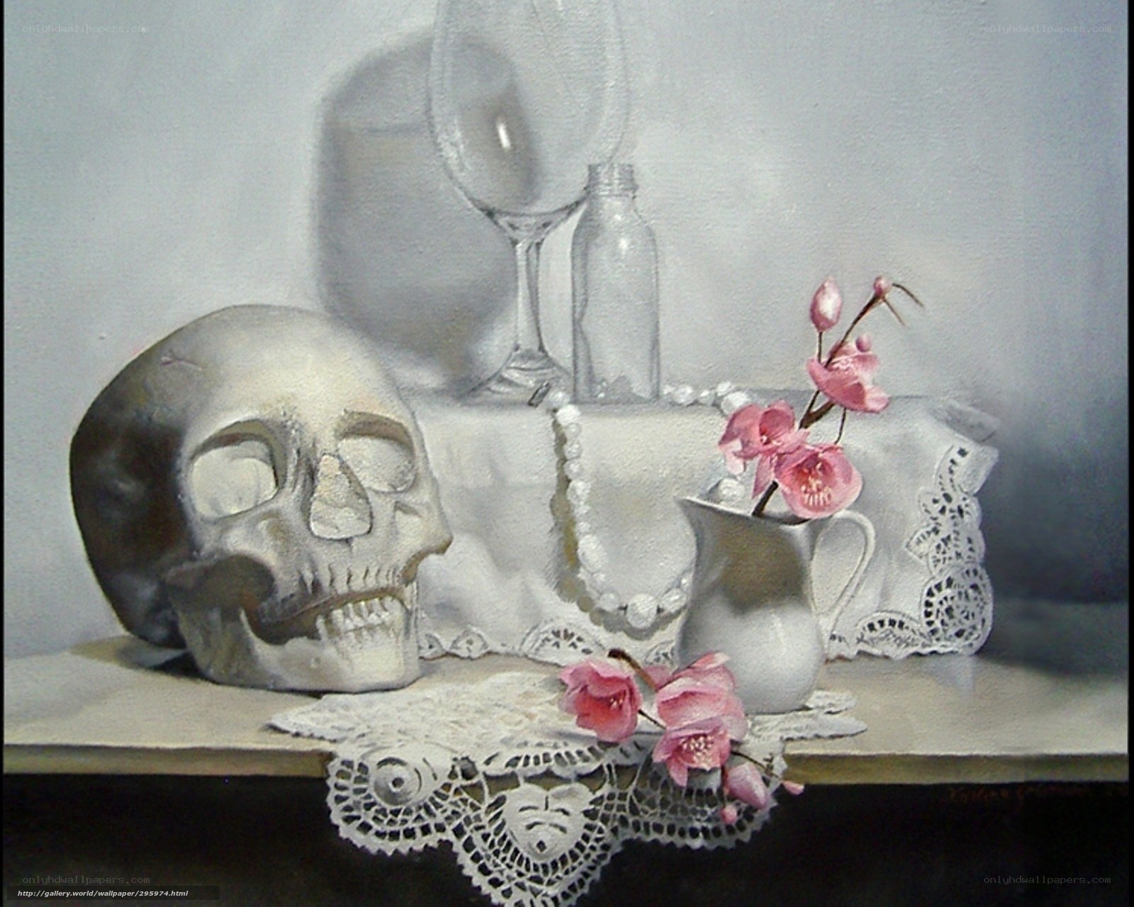 skull with flowers still life