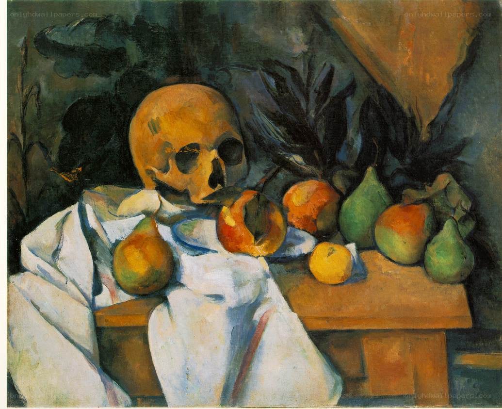 Skull with fruit still life