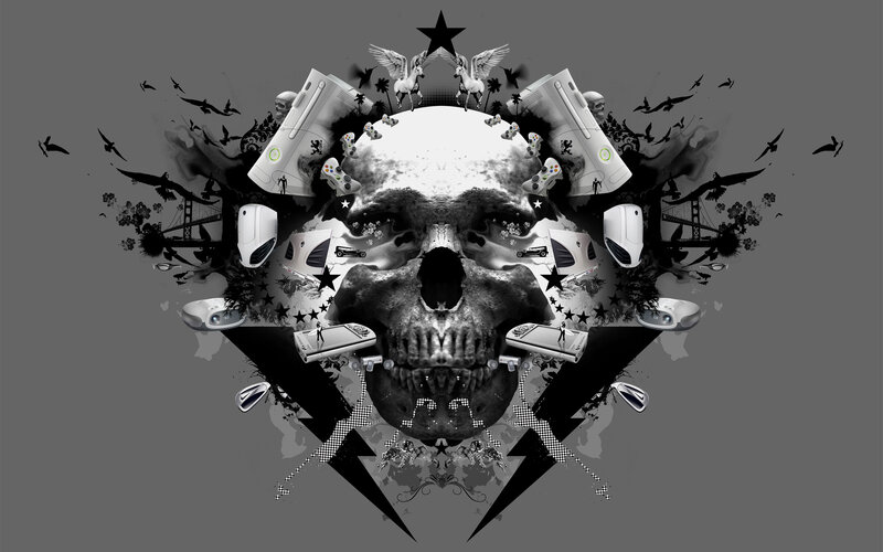 skull with gaming consoles
