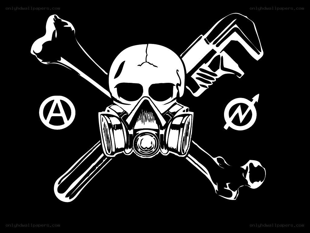 skull with gas mask and tools