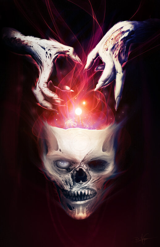 Skull with Glowing Energy — Red