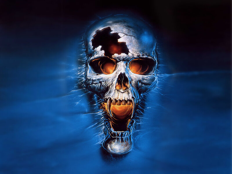 Skull with Glowing Eyes — Blue, Dramatic, Digital Art, Glowing Eyes