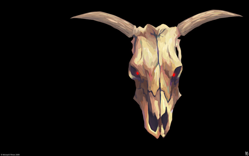 skull with glowing red eyes