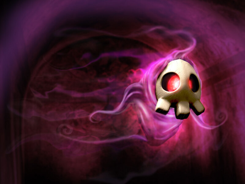 skull with glowing red eyes