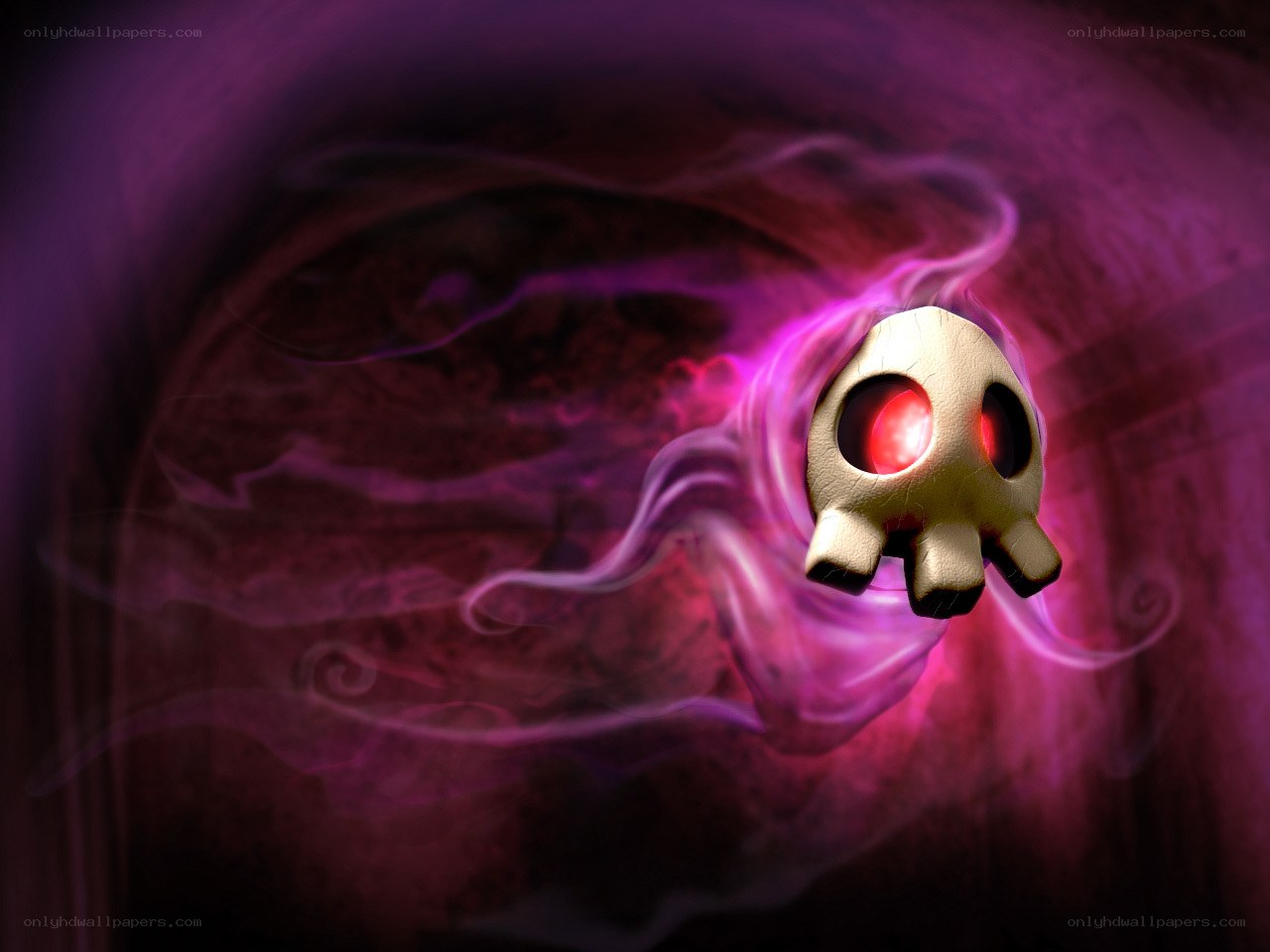 skull with glowing red eyes