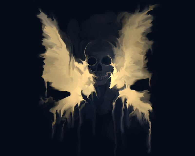 Skull with Glowing Wings — Black, Dramatic