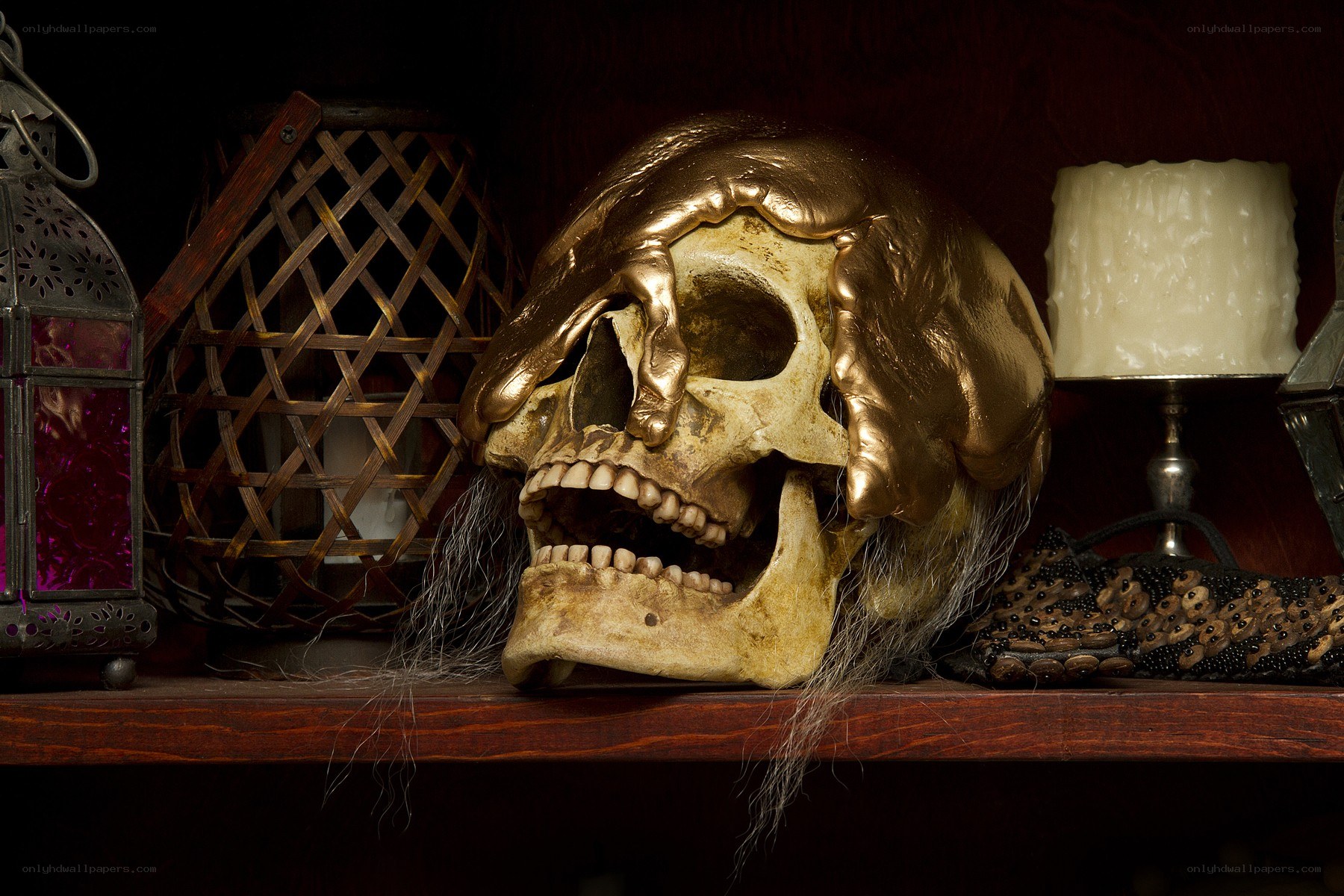 skull with golden liquid