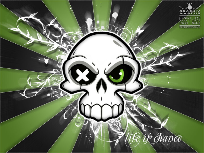Skull with green eyes wallpaper