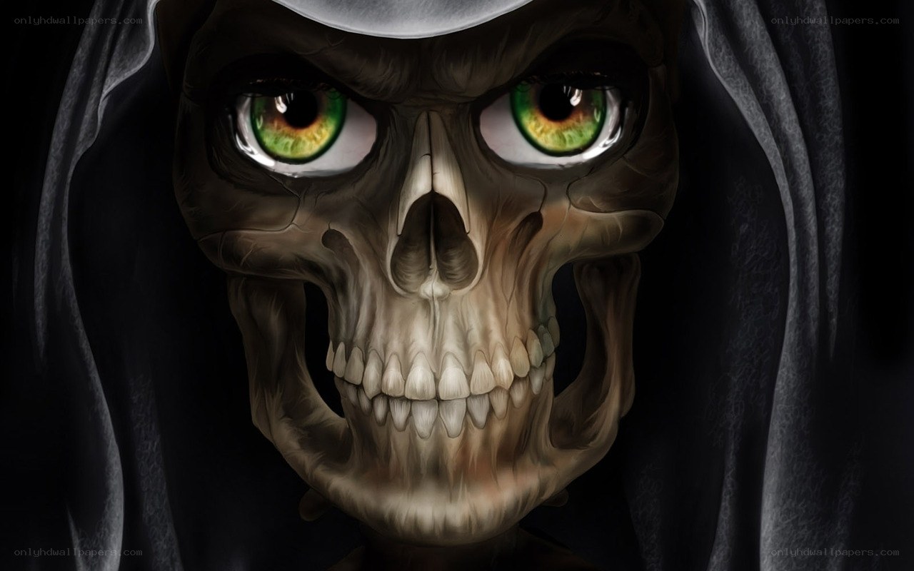 skull with green eyes